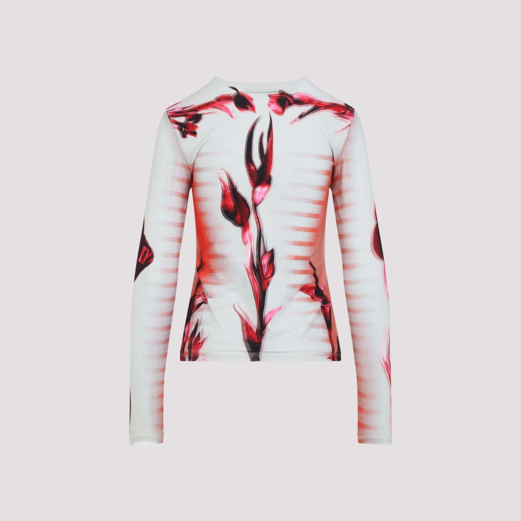 Layered Long Sleeves Top Printed "Flower Body Morphing Mariniere"