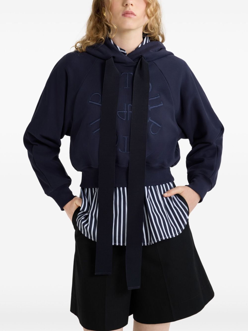 MEDALLION CROPPED COTTON HOODIE