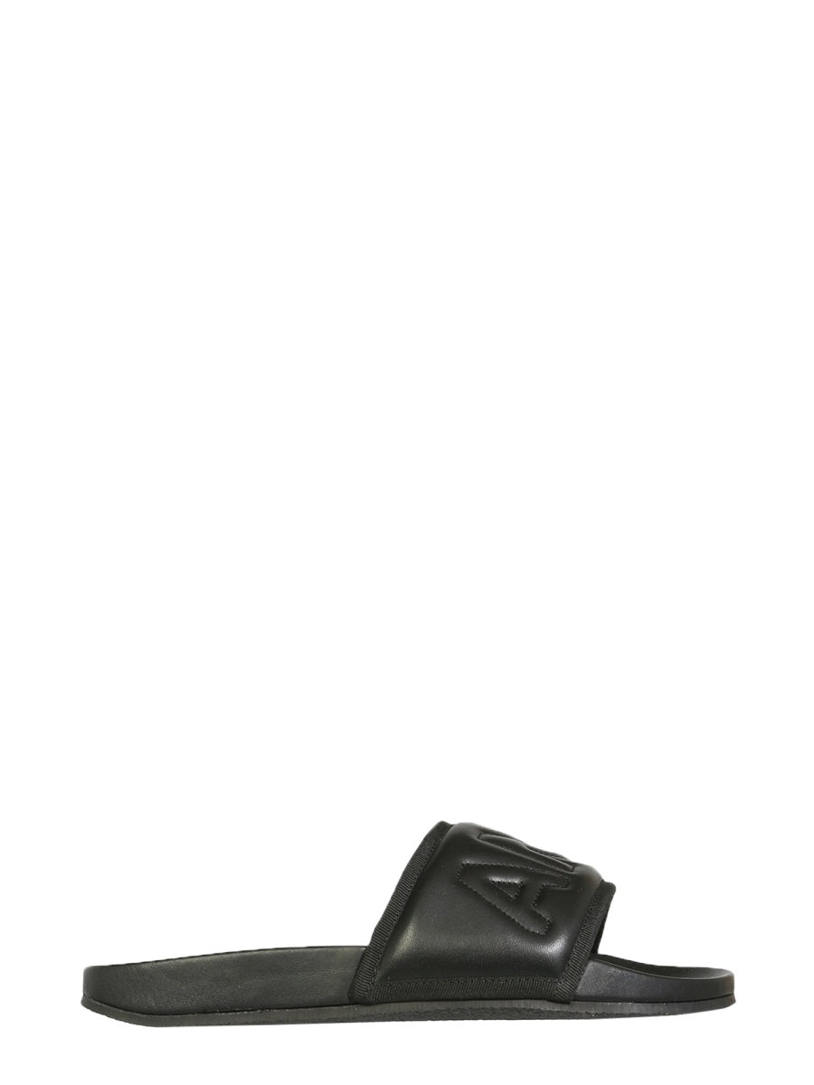 LEATHER SLIDE SANDALS