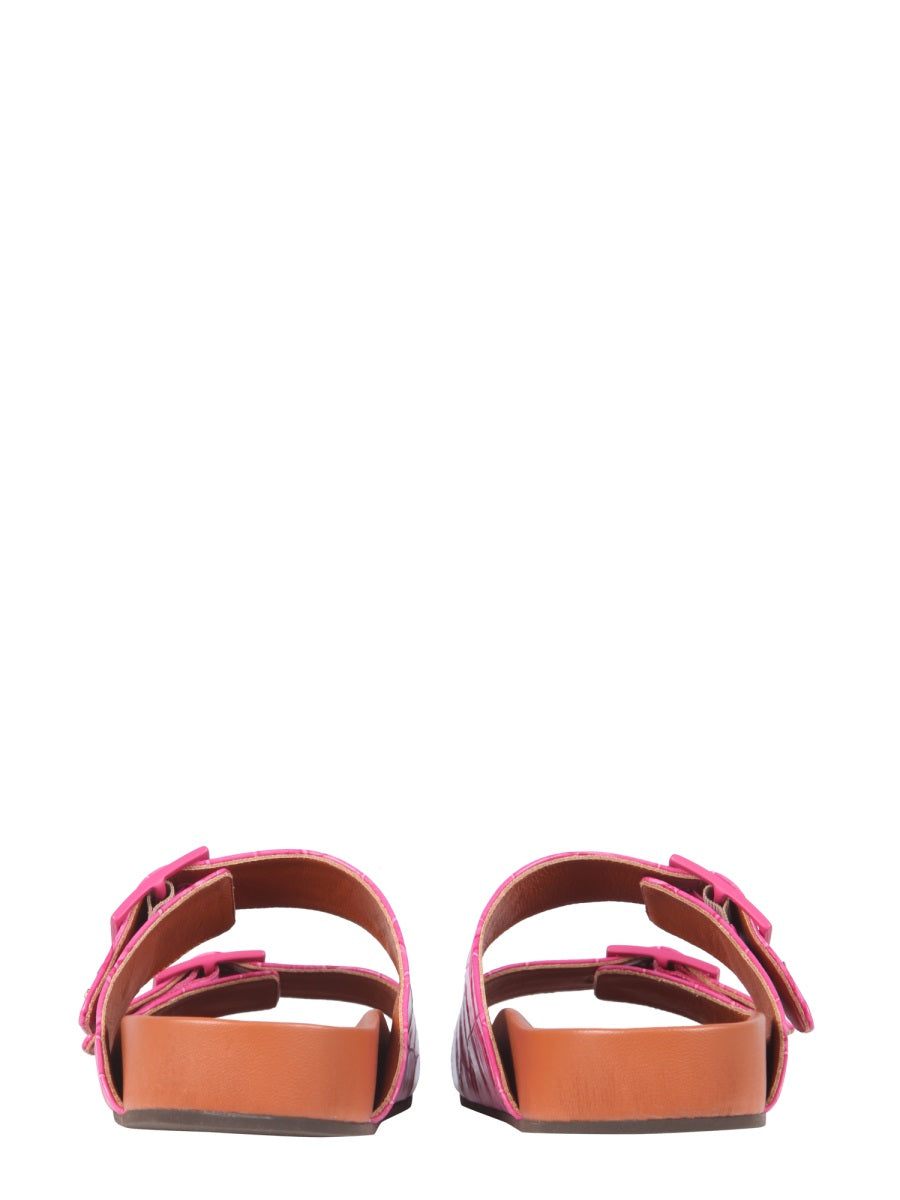 SANDALS WITH COCONUT PRINT LEATHER