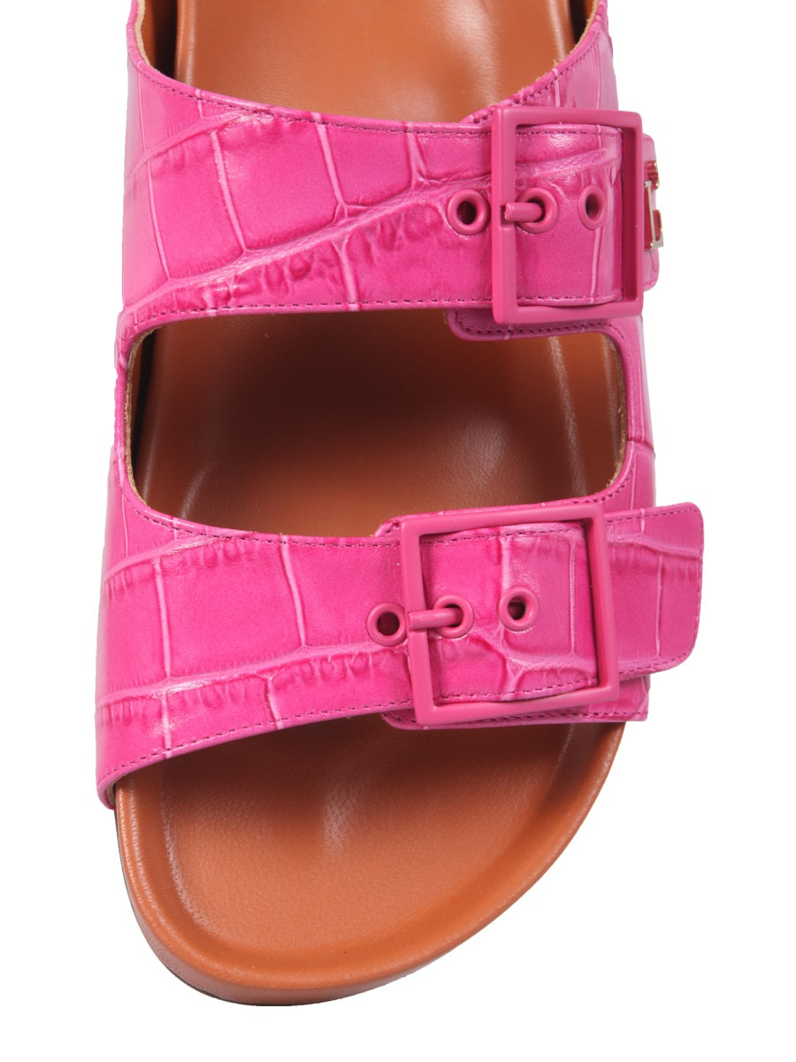SANDALS WITH COCONUT PRINT LEATHER