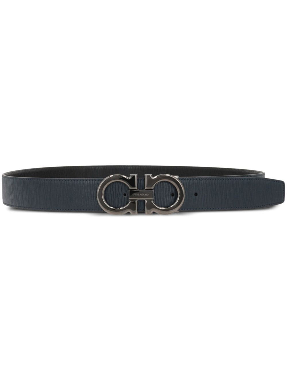 SEMI-MATT GRAINED LEATHER REVERSIBLE GANCINI BELT