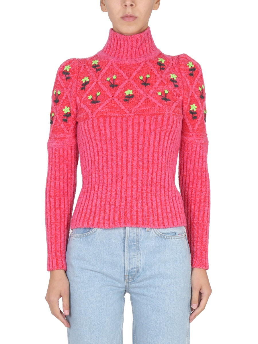 JERSEY WITH FLORAL EMBROIDERY