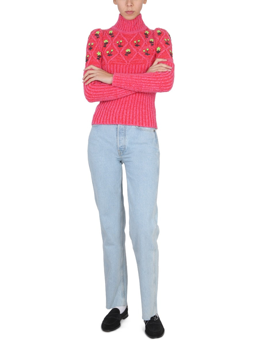 JERSEY WITH FLORAL EMBROIDERY
