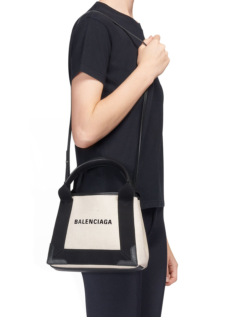 CANVAS AND LEATHER NAVY CABAS XS BAG