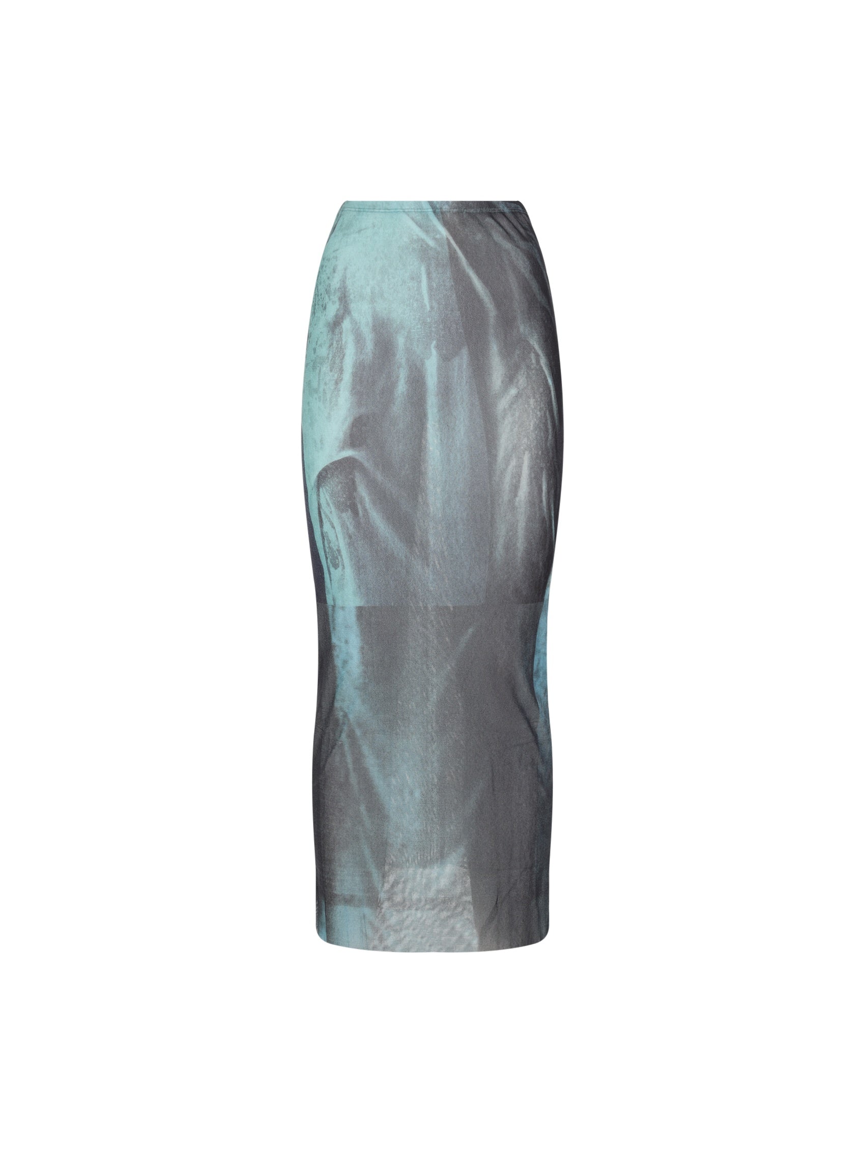 Mesh Printed "Water" Long Skirt