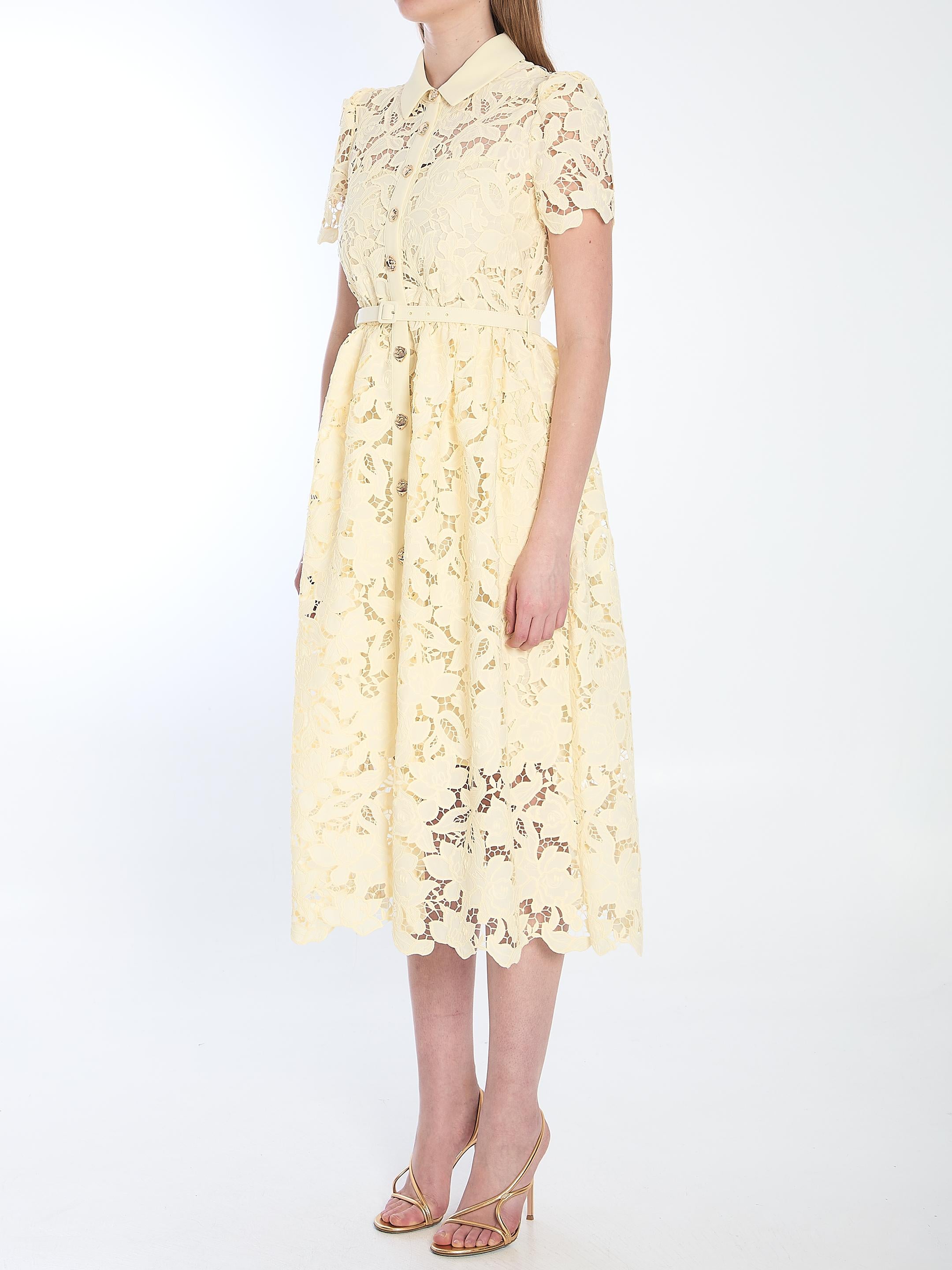 Yellow lace midi dress