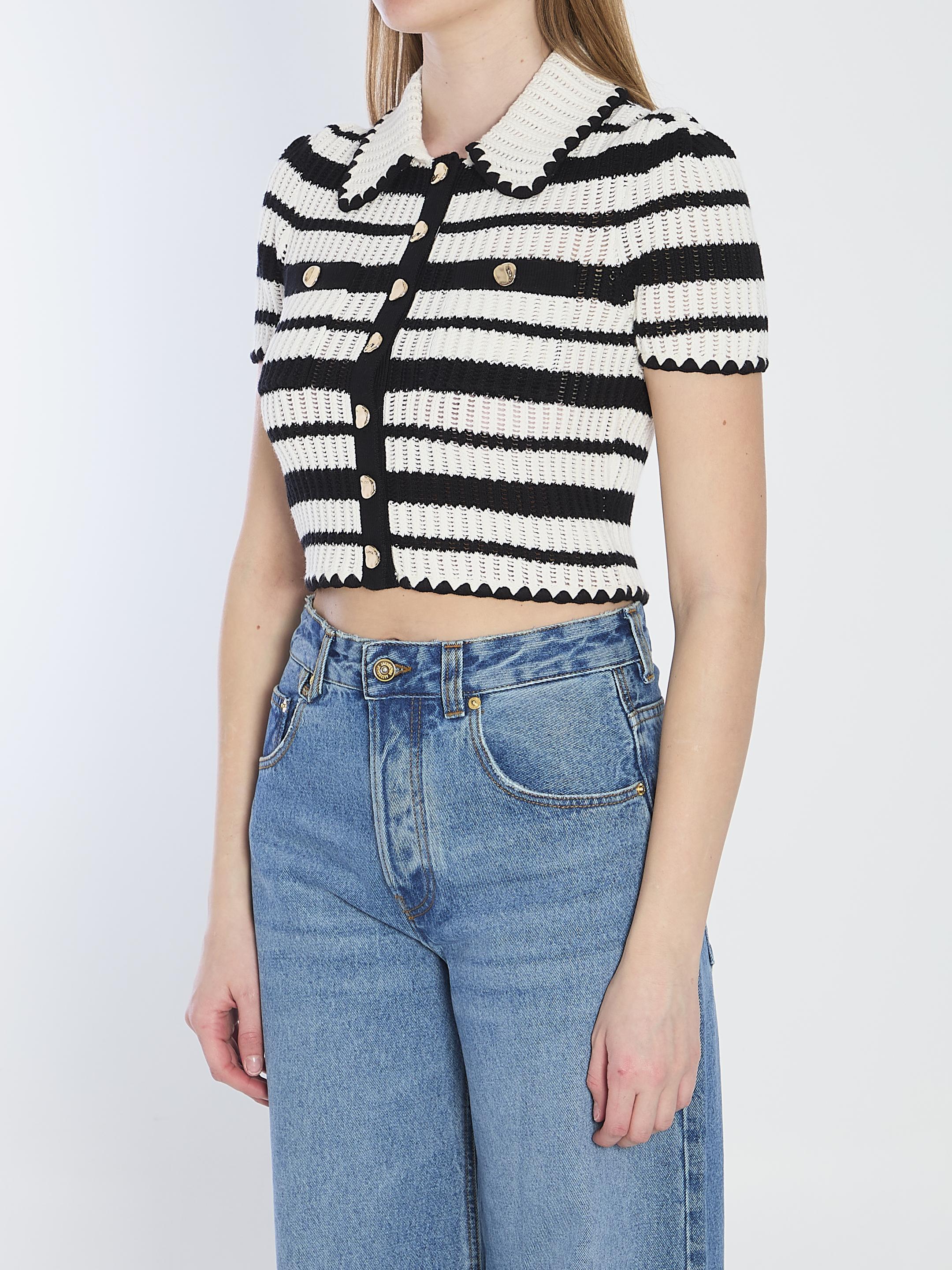 Black and white striped crochet top