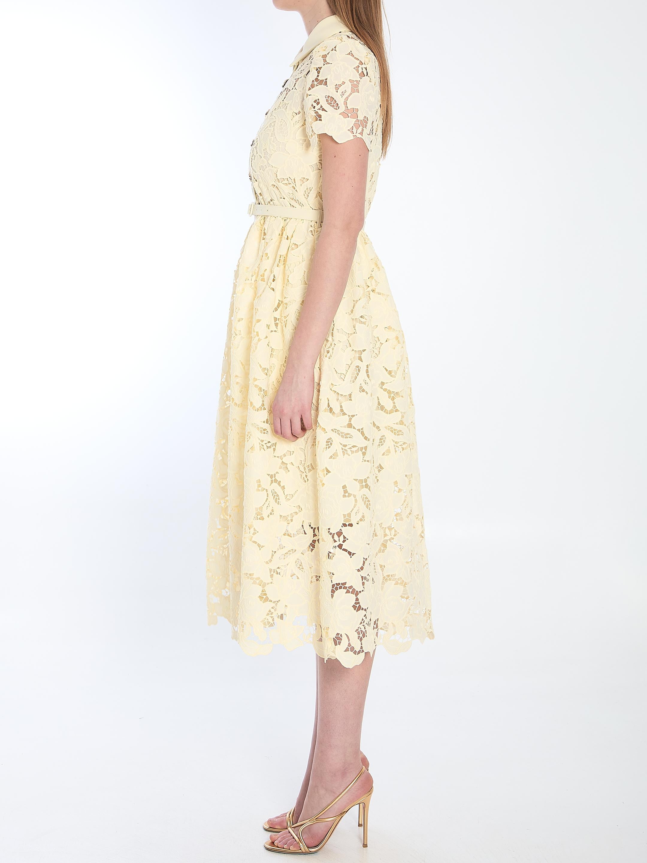 Yellow lace midi dress