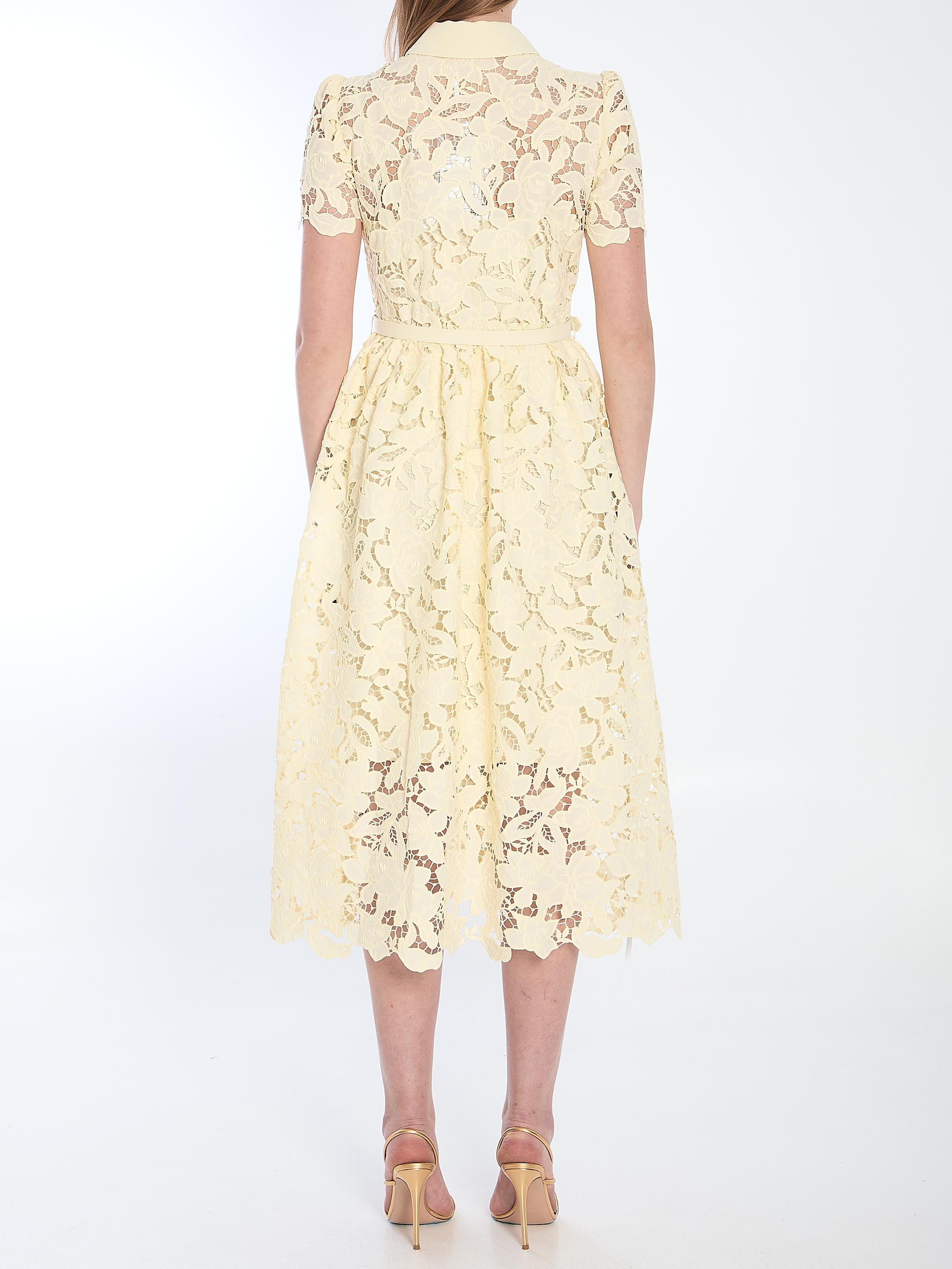 Yellow lace midi dress