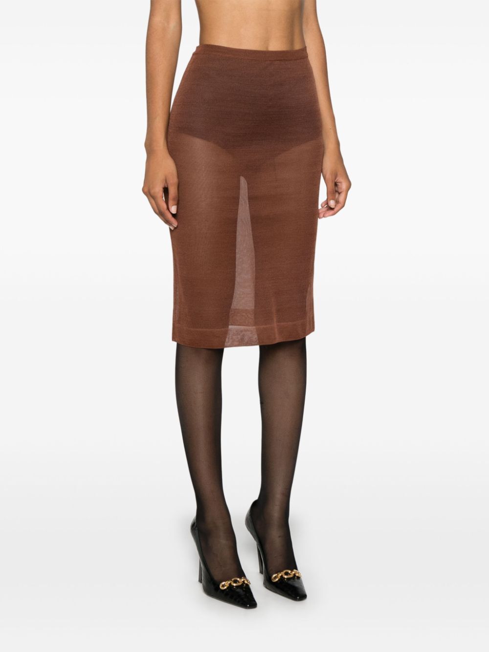 SHEER SILK KNITTED PENCIL SKIRT