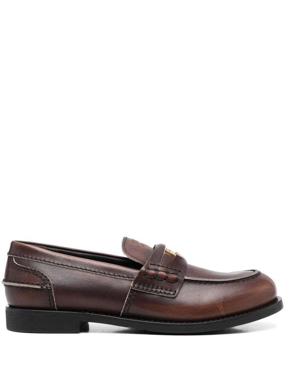 VINTAGE-EFFECT LEATHER PENNY LOAFERS