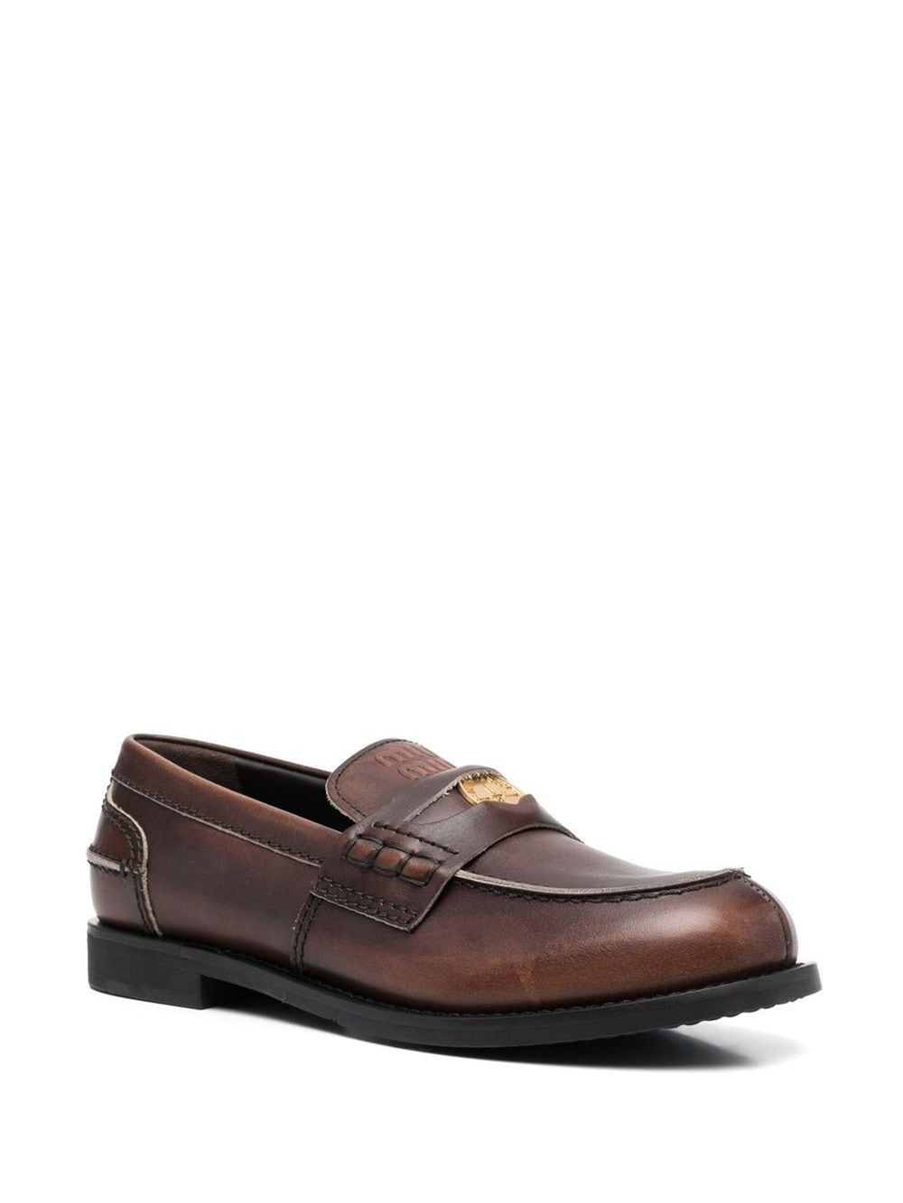 VINTAGE-EFFECT LEATHER PENNY LOAFERS
