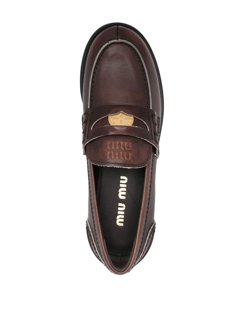 VINTAGE-EFFECT LEATHER PENNY LOAFERS