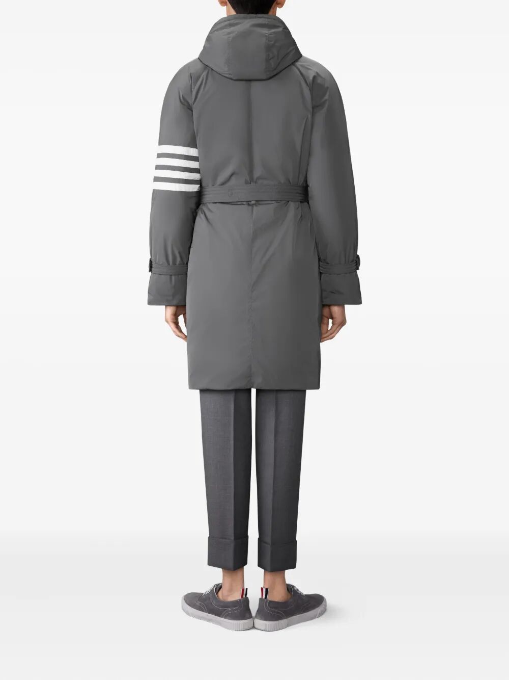 POLY TWILL 4-BAR HOODED DOWN PARKA WITH BELT