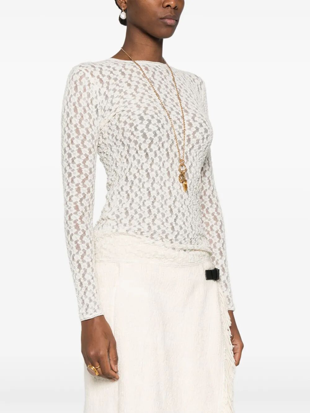 GAELLE LONG-SLEEVED STRETCH LACE TOP