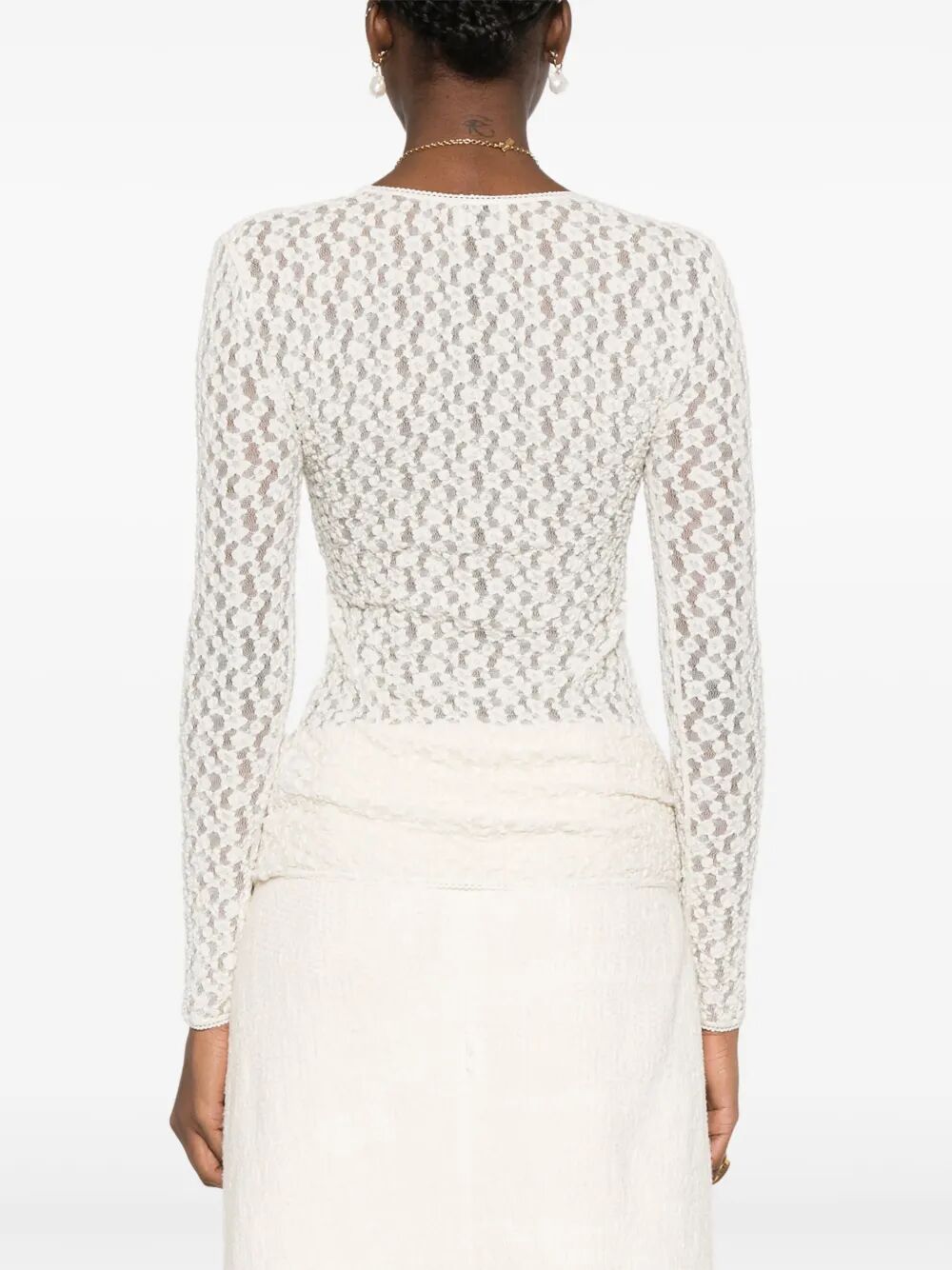 GAELLE LONG-SLEEVED STRETCH LACE TOP