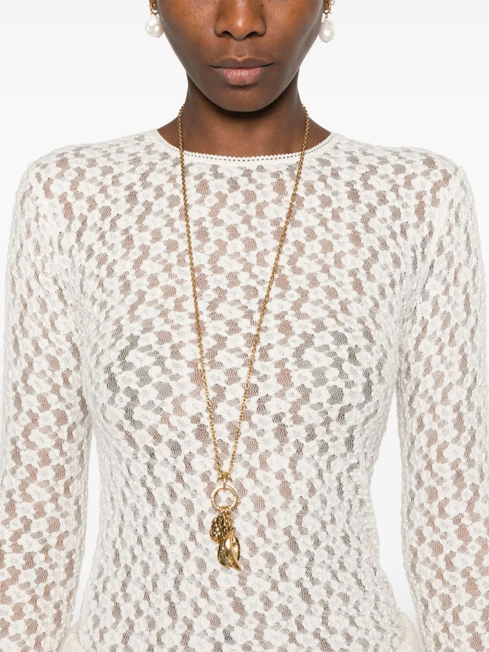GAELLE LONG-SLEEVED STRETCH LACE TOP