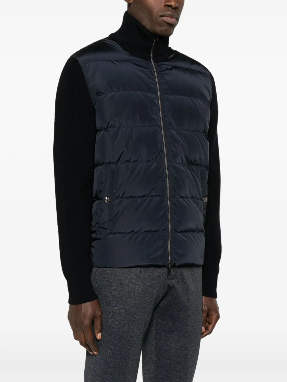 NYLON AND WOOL PADDED CARDIGAN