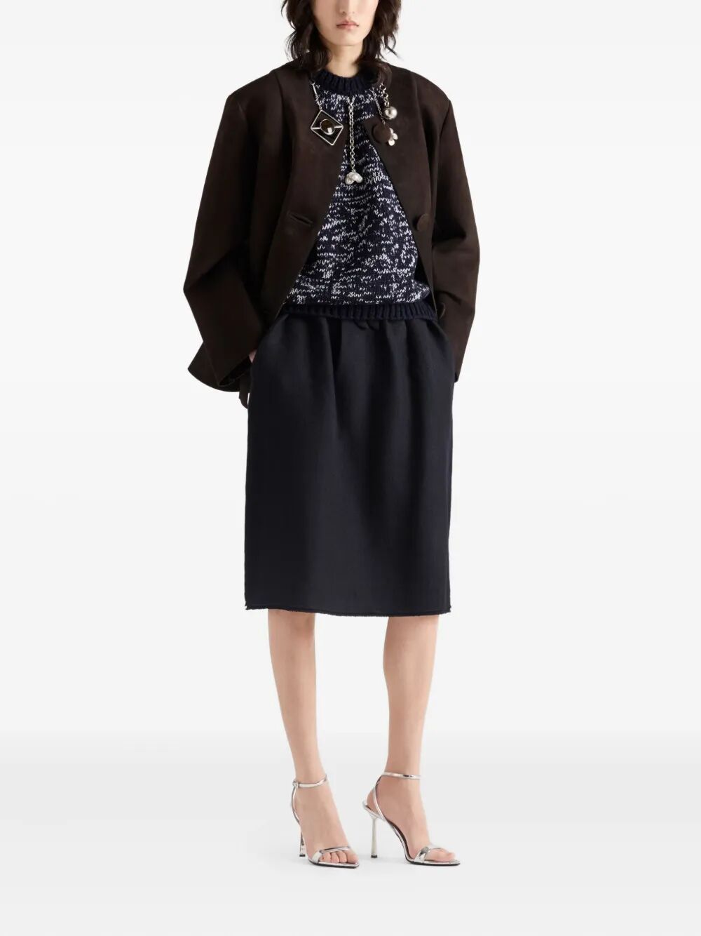 CHEVRON WOOL MIDI SKIRT