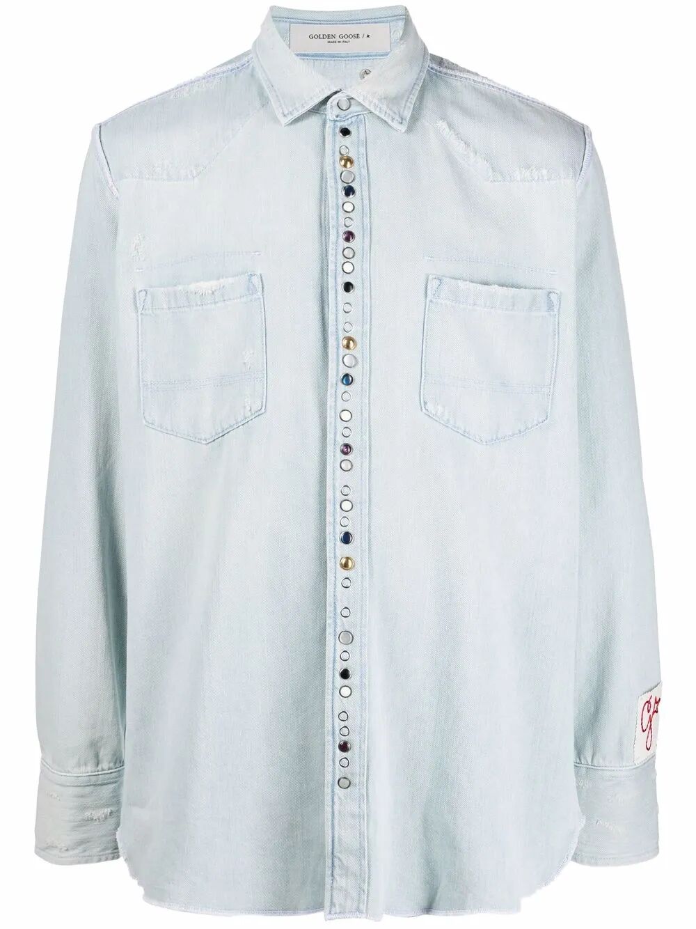 BLEACHED DENIM SHIRT WITH HAMMERED STUDS