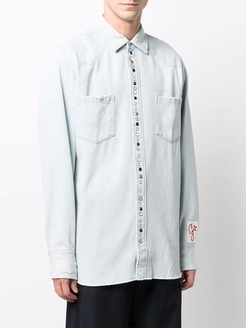 BLEACHED DENIM SHIRT WITH HAMMERED STUDS