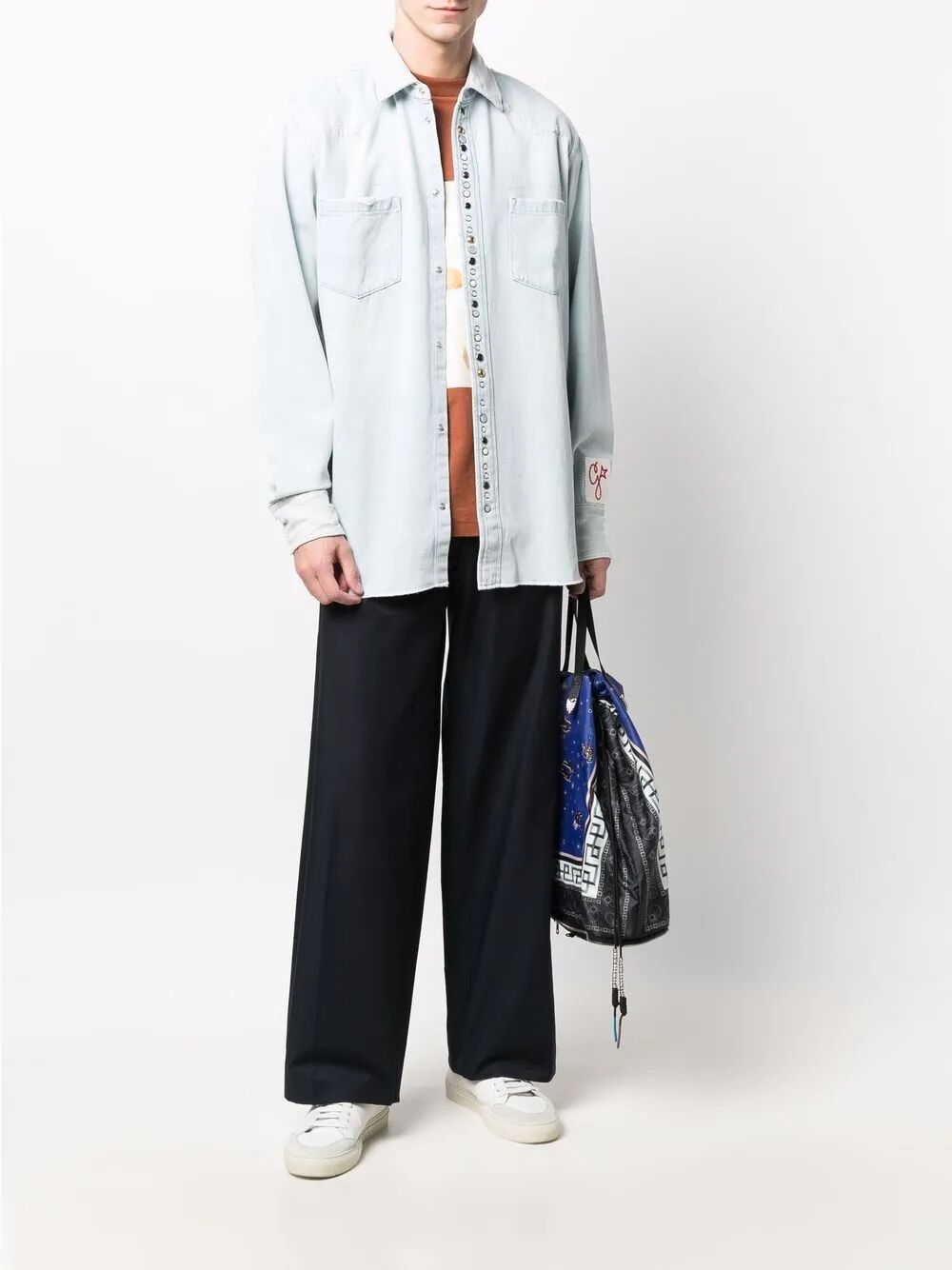 BLEACHED DENIM SHIRT WITH HAMMERED STUDS