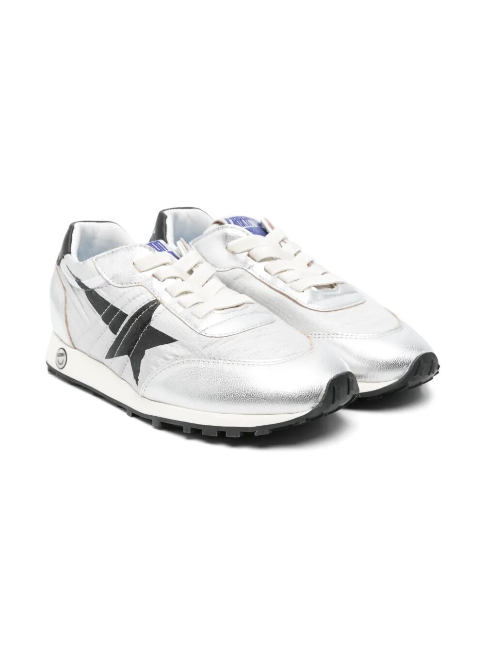 MARATHON SNEAKERS IN SILVER NYLON WITH BLACK STAR AND LEATHER HEEL TAB