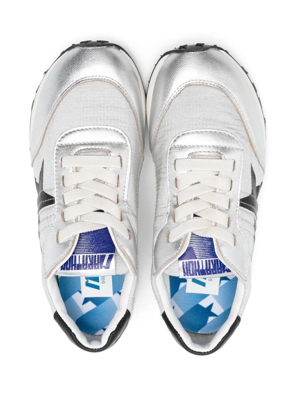 MARATHON SNEAKERS IN SILVER NYLON WITH BLACK STAR AND LEATHER HEEL TAB
