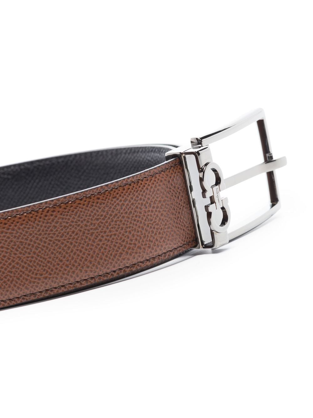 STAMPED LEATHER REVERSIBLE GANCINI BELT WITH RECTANGULAR BUCKLE