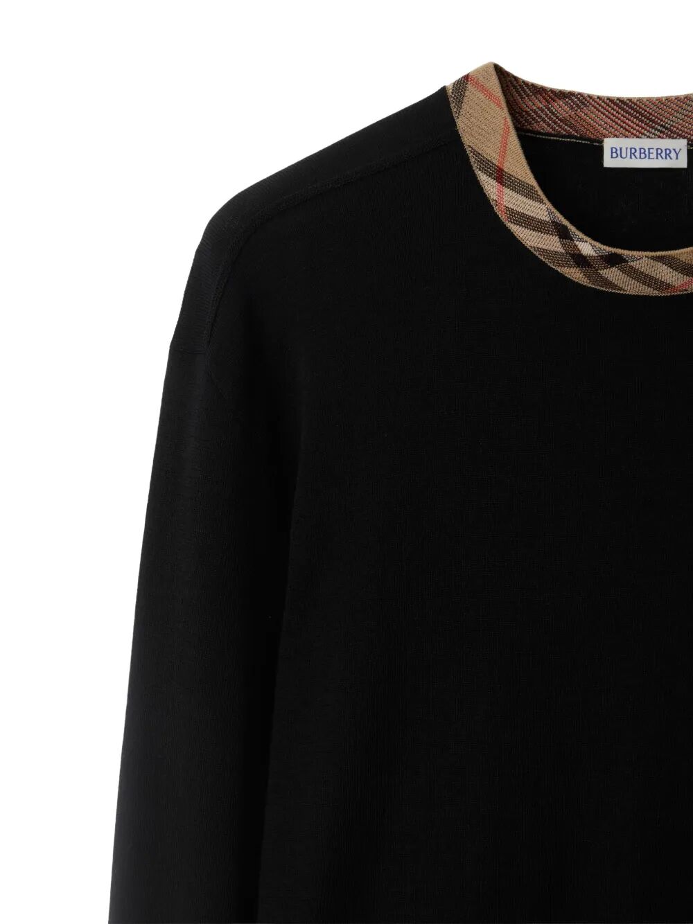 CHECK TRIM WOOL SWEATER