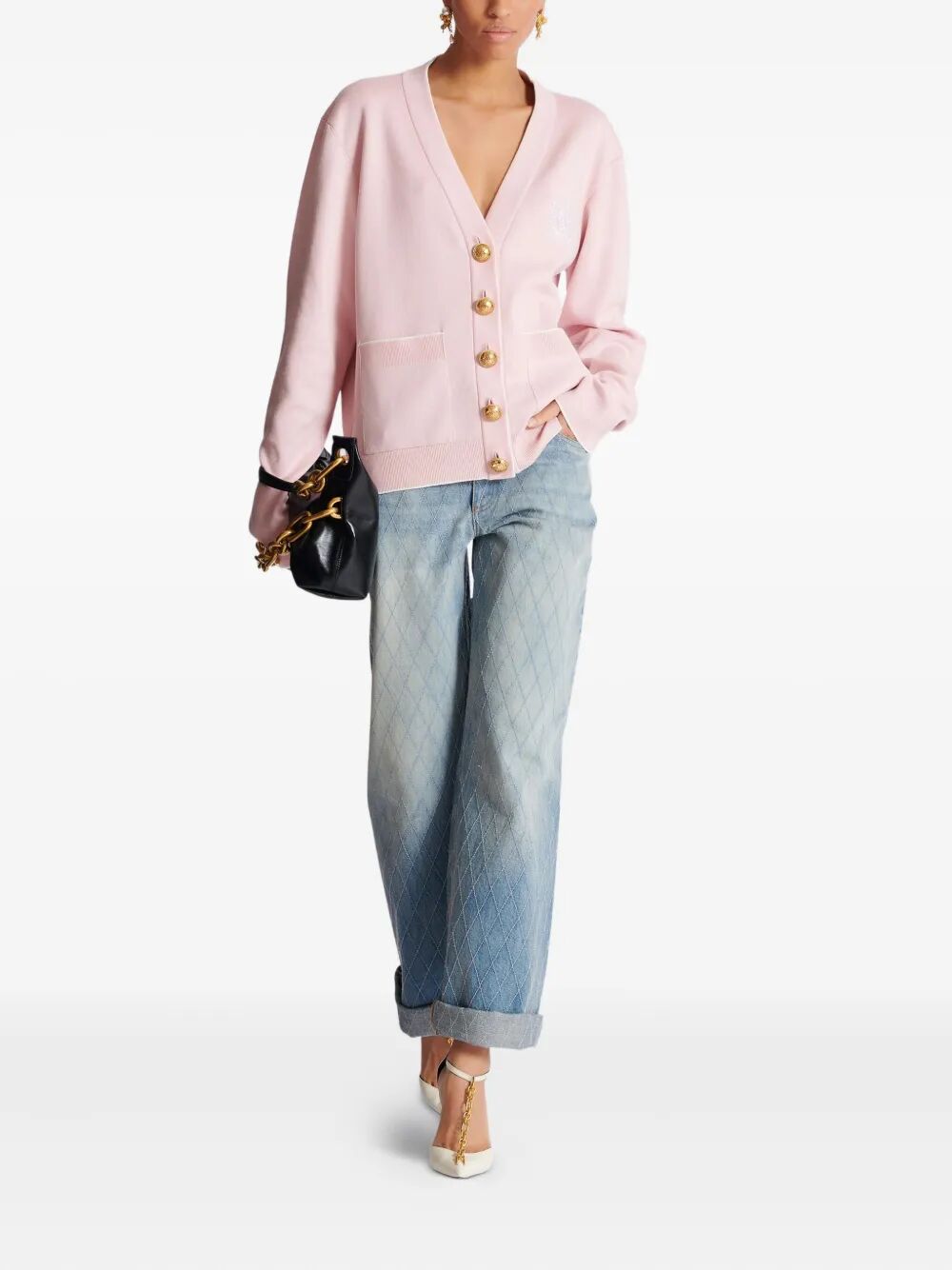 EMBLÈME-EMBROIDERED KNIT CARDIGAN