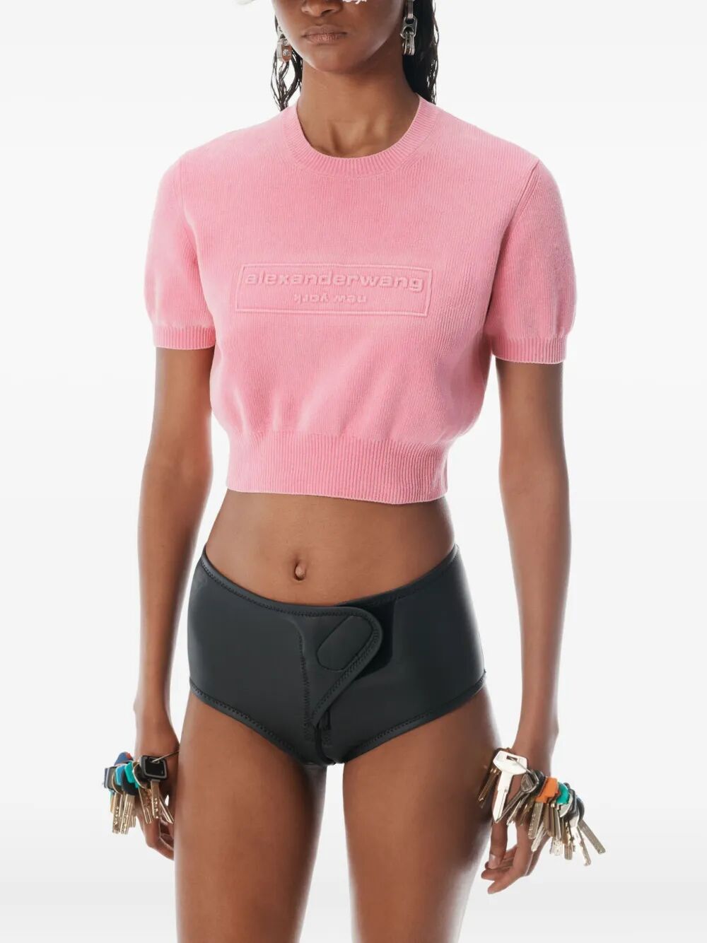 COTTON-BLEND CHENILLE CROPPED PULLOVER WITH LOGO