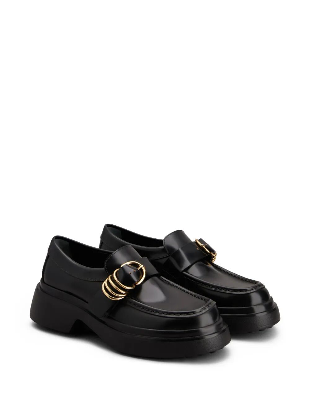 LEATHER CHUNKY LOAFERS WITH METAL BUCKLE AND RINGS