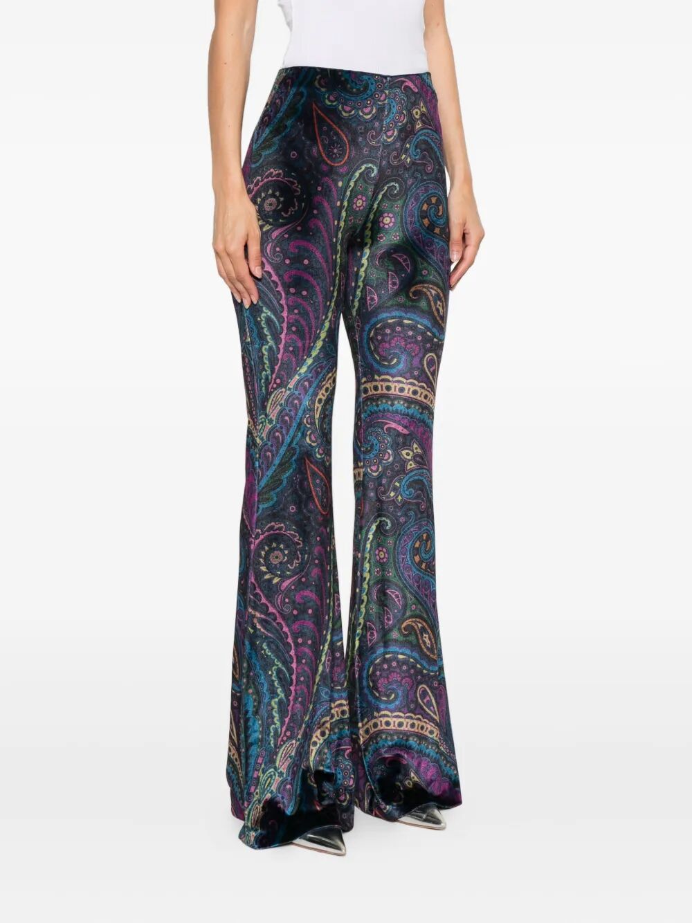 PAISLEY-PRINT FLARED VISCOSE TROUSERS