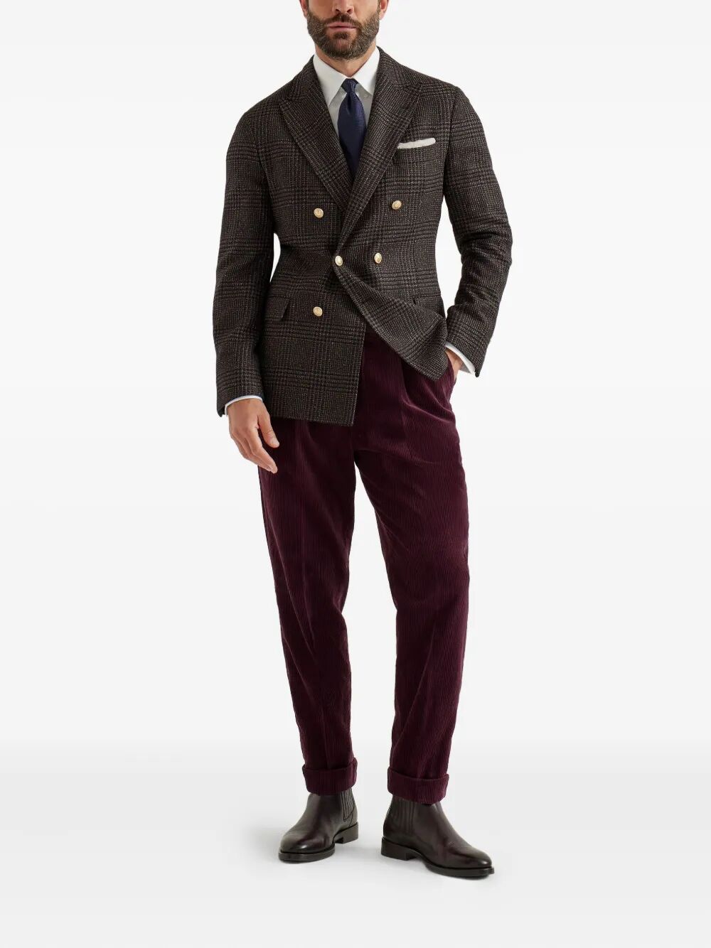 PRINCE OF WALES ONE-AND-A-HALF BREASTED BLAZER WITH METAL BUTTONS