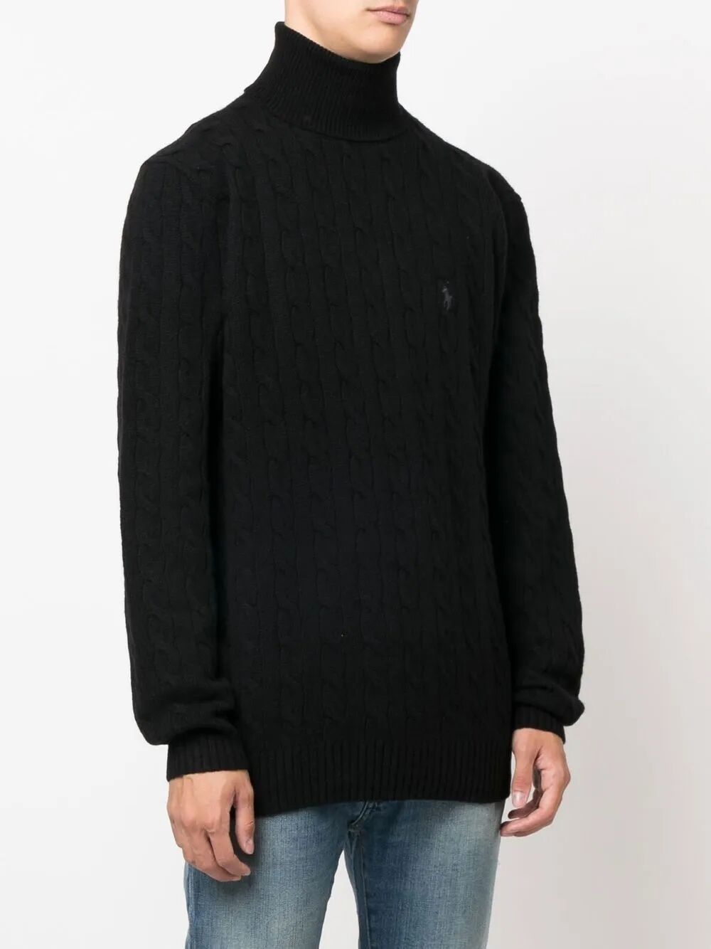 CABLE WOOL-CASHMERE ROLL NECK JUMPER