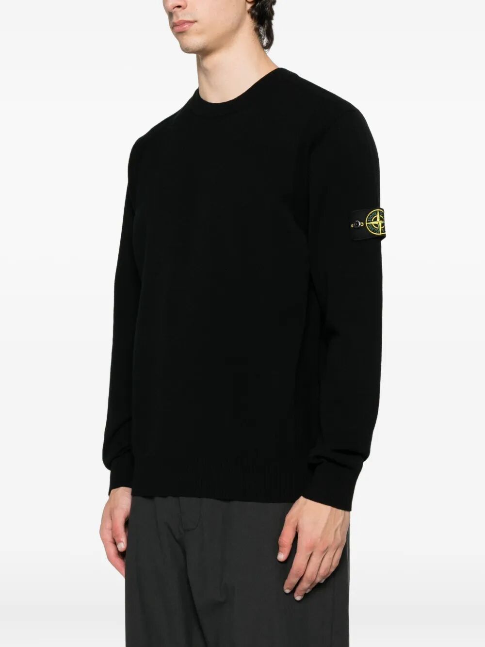 STRETCH WOOL CREWNECK SWEATER WITH REVERSE STITCH DETAILS
