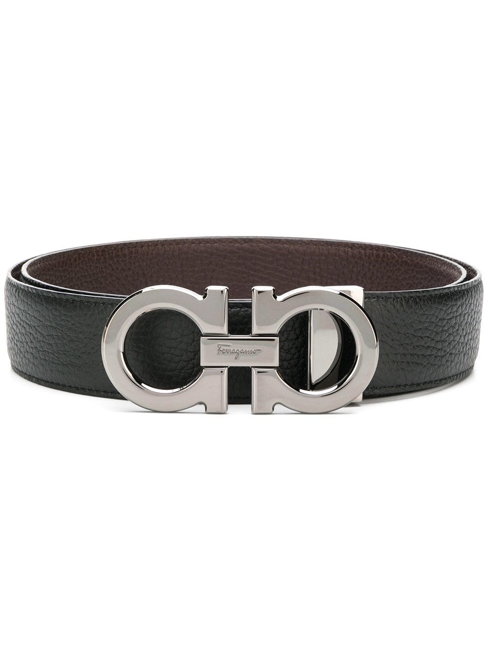 SEMI-MATT GRAINED LEATHER REVERSIBLE GANCINI BELT