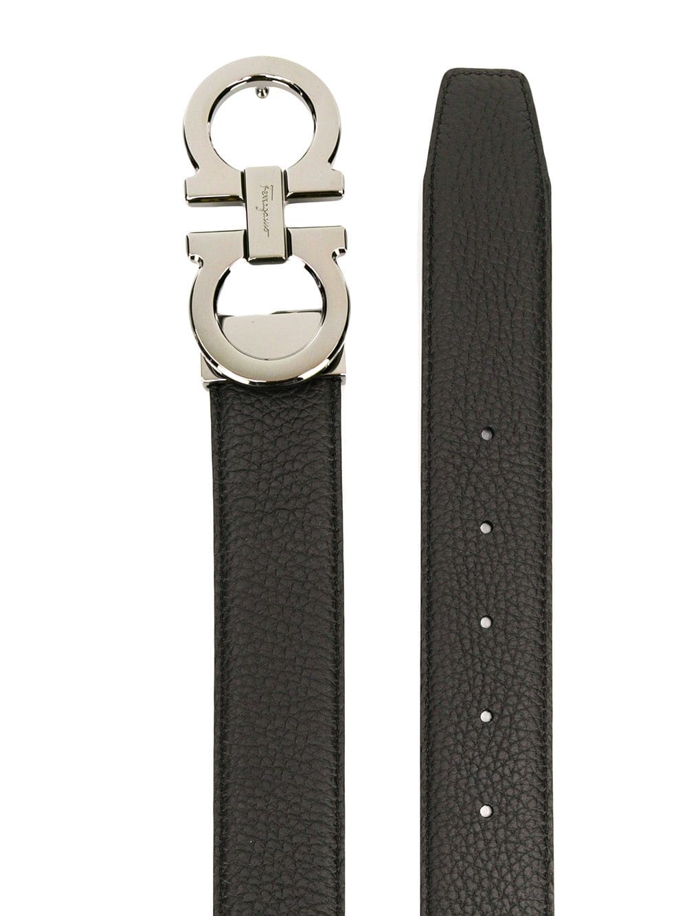 SEMI-MATT GRAINED LEATHER REVERSIBLE GANCINI BELT