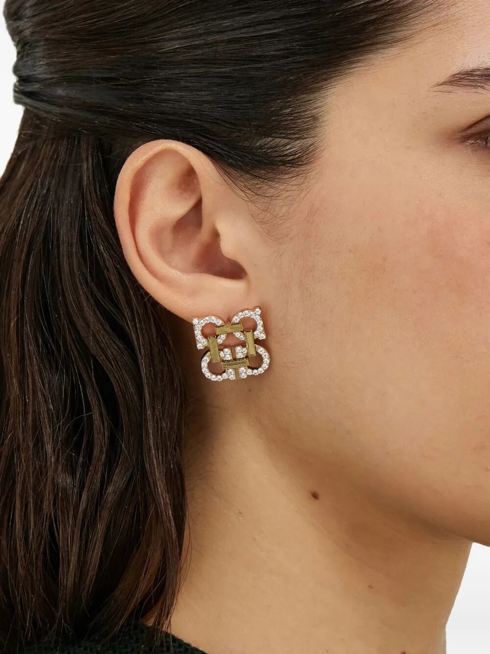CRYSTAL EMBELLISHED FOUR GANCINI CLIP ON EARRINGS