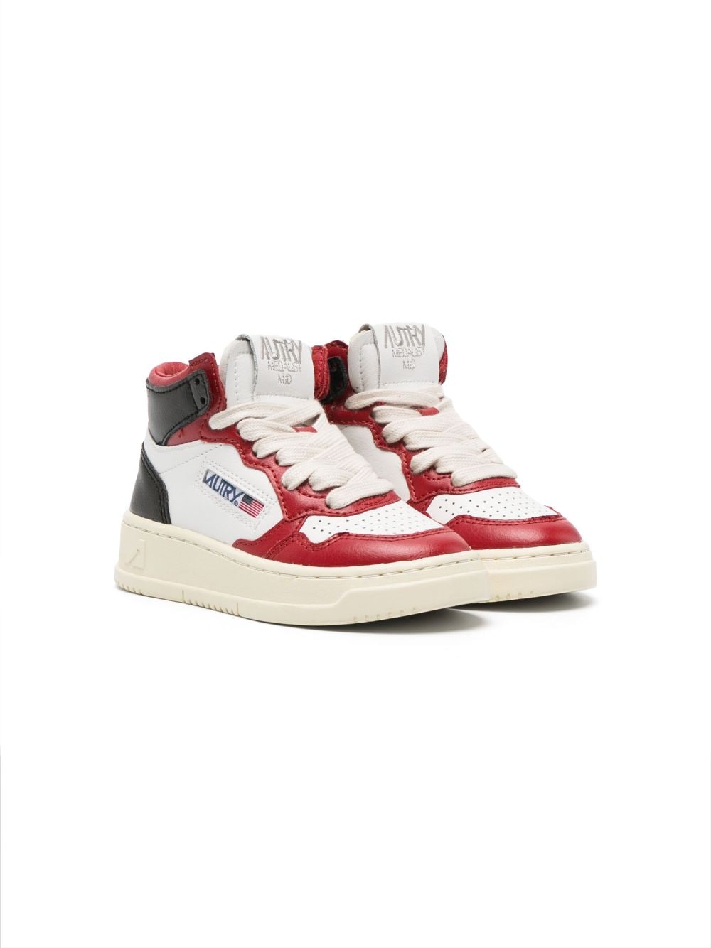 MEDALIST MID SNEAKERS IN WHITE, BLACK AND RED LEATHER