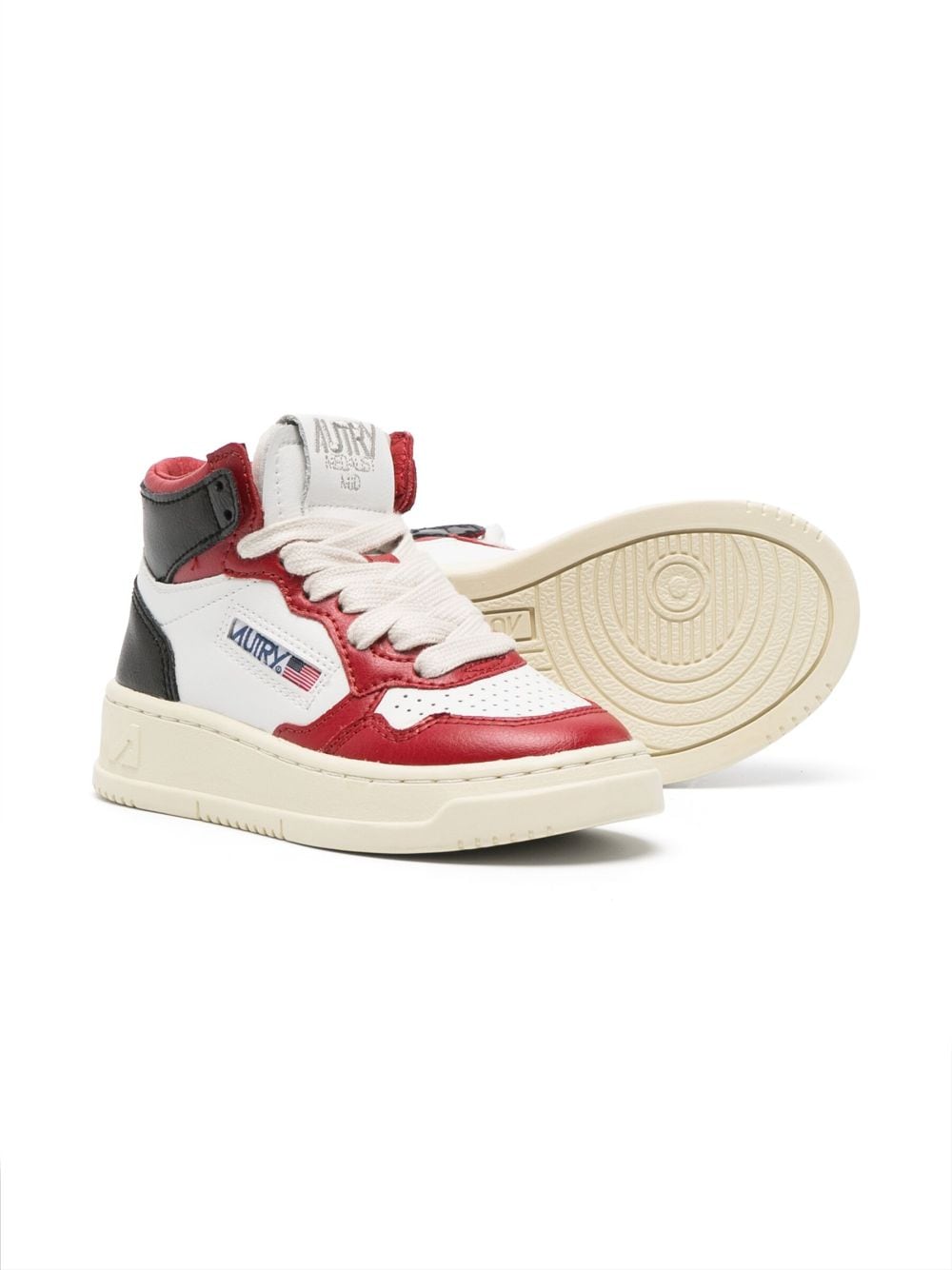 MEDALIST MID SNEAKERS IN WHITE, BLACK AND RED LEATHER