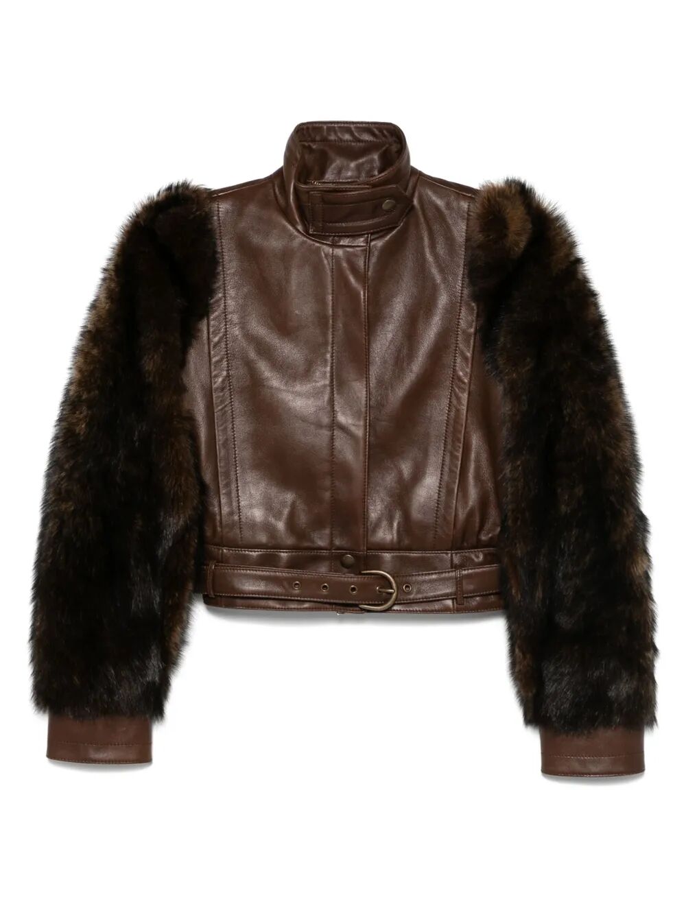 HIGH-NECK LEATHER SHORT JACKET