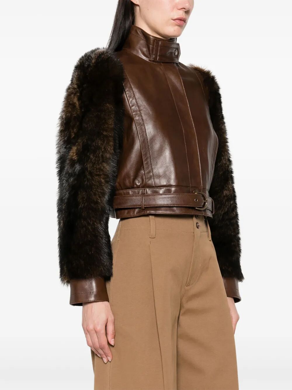 HIGH-NECK LEATHER SHORT JACKET