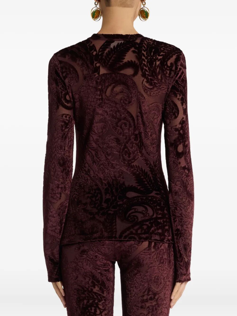 PAISLEY-JACQUARD LONG-SLEEVED VELVET TOP
