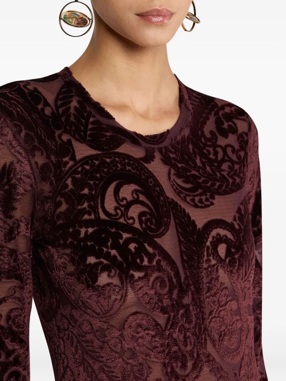 PAISLEY-JACQUARD LONG-SLEEVED VELVET TOP
