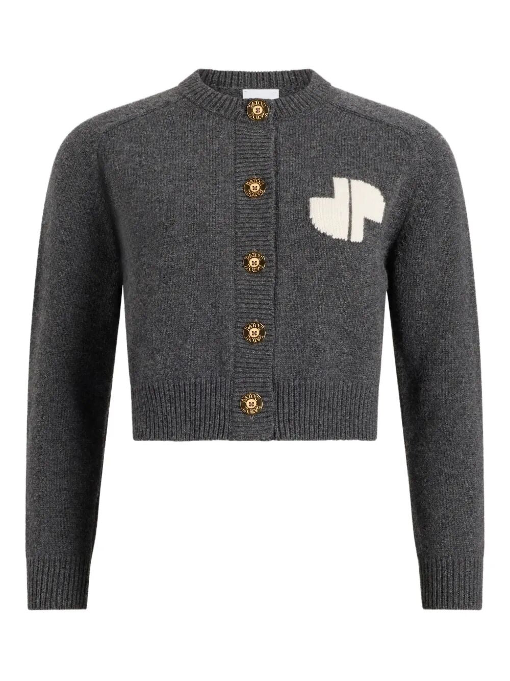 JP MONOGRAM INTARSIA WOOL AND CASHMERE CROPPED CARDIGAN