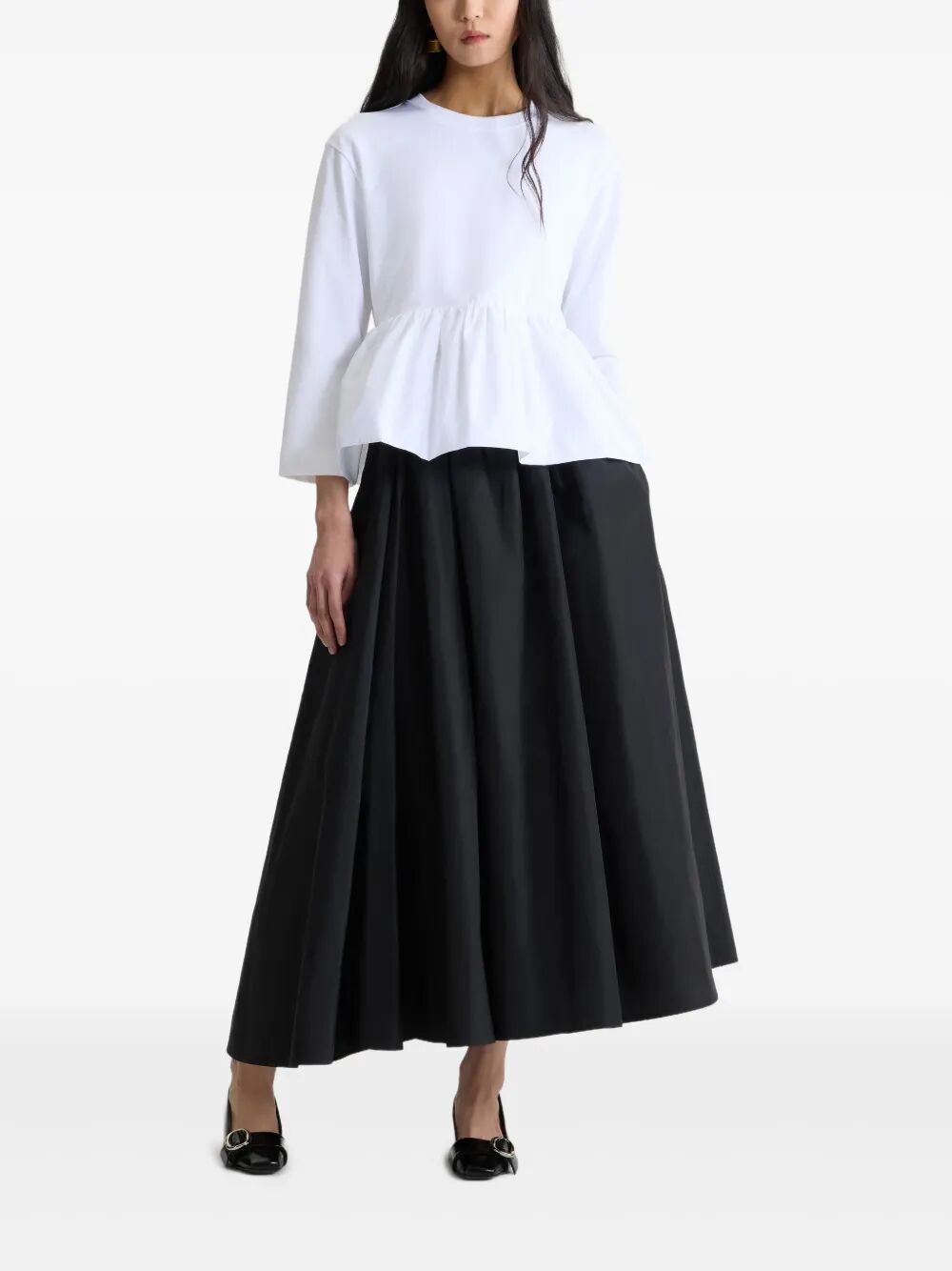 RUFFLE HEM T-SHIRT IN ORGANIC COTTON AND FAILLE