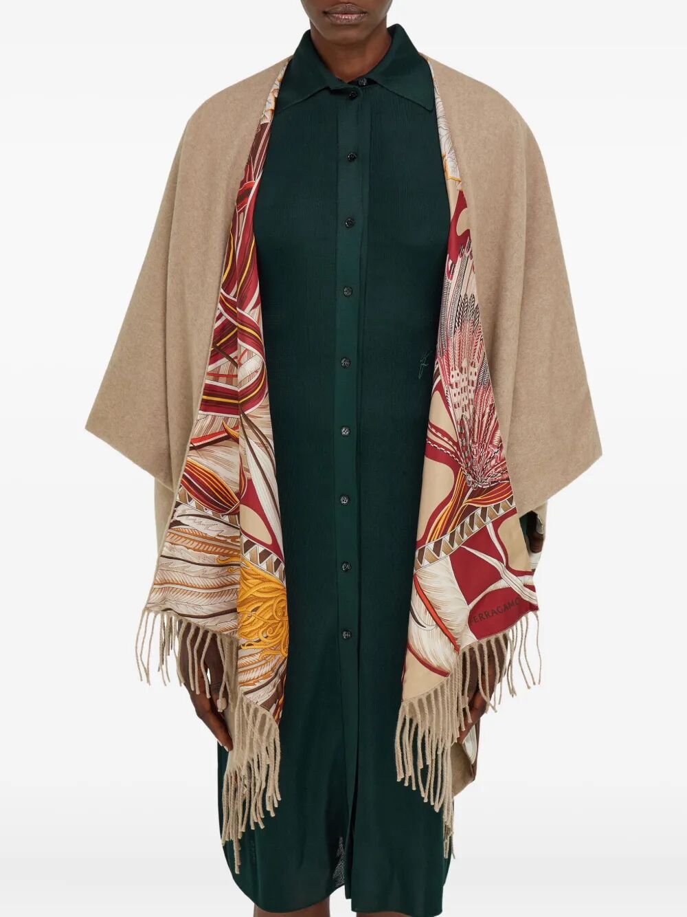 CASHMERE AND GIADA PRINT SILK REVERSIBLE CAPE
